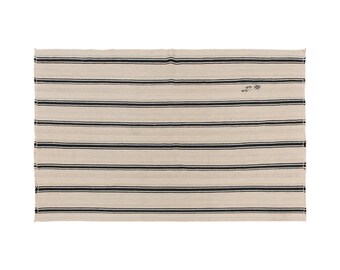 Minimalist Kilim Rug, Handwoven Oushak Rug, Striped Kilim Area Rug, Floor Rug, 4'11" x 7'9" (150x236 cm), Vintage Turkish Kilim