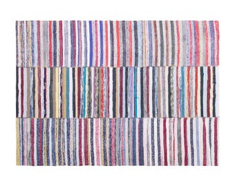Vintage Turkish Striped Kilim Rug, 6.9x8.4 ft, 210x255 cm, Handwoven Area Rug