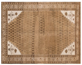 Handwoven Vintage Turkish Oushak Rug 221x277 cm | 60-65 Years Old Large Area Rug 7x9 ft | Antique Handmade Wool, Washed & Ready