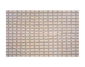 Handwoven Vintage Turkish Kilim 207x345 cm (6'9" x 11'4") – 1960s Wool  Flatweave Rug – Minimalist Striped Boho Carpet for Modern Living