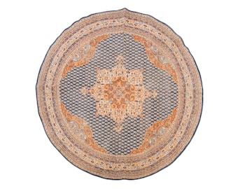 Vintage Round Kayseri Rug Ø7'7 | 232 cm Circular Wool Rug • Bohemian Handwoven Carpet • 1960s Anatolian Nomadic Design