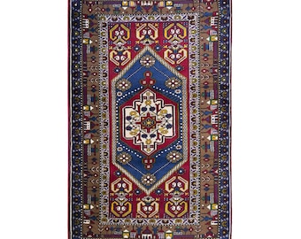 Vintage Turkish Prayer Rug, 3.4x4.9 ft, 105x150 cm, Handmade Anatolian Wool Rug