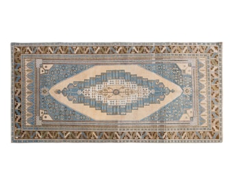 Vintage Turkish Rug – 5'2"x 11'4" – Handwoven Wool on Wool – Antique Oushak Runner – Boho Area Rug – Oversized Hallway Rug – Oriental Design