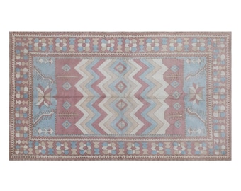 Antique Handwoven Wool Rug 157 x 235 cm | 5'2" x 7'9" ft Vintage Oushak Rug, Muted Colors, 60+ Years Old