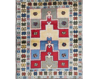 Vintage Turkish Prayer Rug, 3x4 ft Rug, 105x117 cm, Handwoven Wool Accent Rug