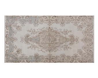 Vintage Oushak Rug, Handwoven Wool Turkish Area Rug (3.11 x 7.4 feet)