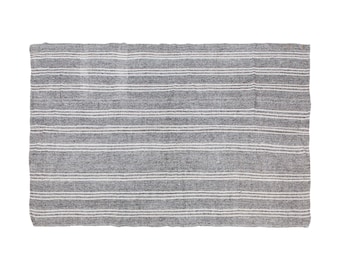 Striped Kilim Rug, Minimalist Turkish Kilim, 7'5" x 10'6" (225 x 320 cm), Handwoven Striped Design Turkish Rug