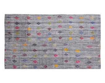 5'2x10'4 feet,Goat Hair Kilim Rug,158x315cm,Minimal Turkish Kilim Rug Minimalist Modern Kilim Rug, Pale colors Solid Kilim Rug
