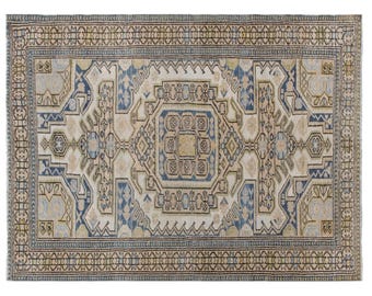 120x195 cm Vintage Oushak Rug – 60+ yrs Old Handmade Wool Area Rug – Bohemian & Caucasian Design – Decorative Floor Rug