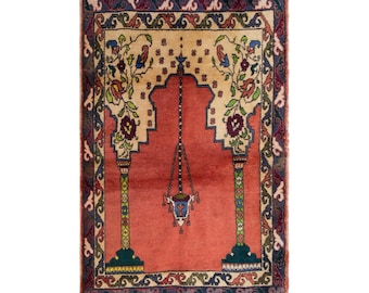 Vintage Turkish Prayer Rug, 4x5.1 ft, 122x156 cm, Handmade Anatolian Wool Rug