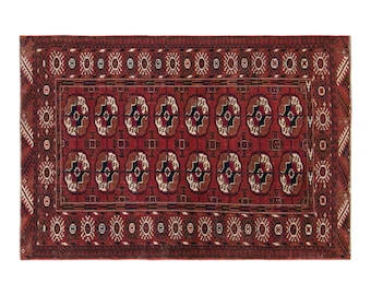 Vintage Turkmen Rug, 3x4 ft, 95x135 cm, 50–60 Years Old Handwoven Wool Rug