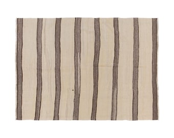 Striped Design Turkish Kilim Rug, Minimalist Modern Kilim Rug, Striped Kilim Rug, Handwoven Turkish Rug, 4'8" x 6'2" (143x187 cm)