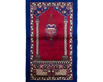 Vintage Turkish Prayer Rug, 2.6x4.4 ft, 80x135 cm, Handmade Anatolian Wool Rug