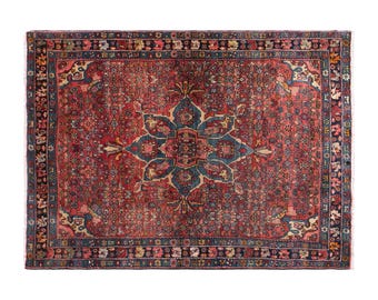 Crimson Garden of Anatolia, Vintage Turkish Rug, 3.7 x 5.3 ft Rug, Handwoven Floral Wool Carpet