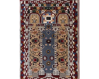 Vintage Turkish Prayer Rug, 2.8x4.1 ft, 85x125 cm, Handmade Anatolian Wool Rug