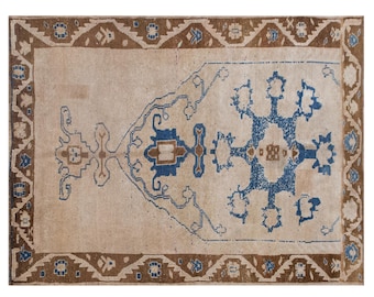 Vintage Oushak Rug 195x260 cm (6'5" x 8'6"), Turkish Handmade Wool, 60+ Years Old Antique Bohemian Rug