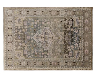128x192 cm Vintage Oushak Rug – 60+ yrs Old Handmade Wool Area Rug – Bohemian & Caucasian Design – Decorative Floor Rug