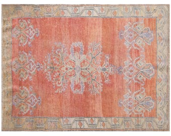 Handmade Vintage Turkish Oushak Rug 105x140 cm | Wool on Wool Area Rug 3.4x4.6 ft | 60+ Years Old Boho Oriental Decorative Carpet