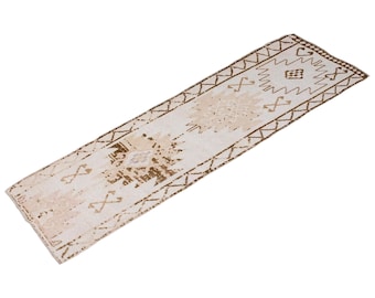 White Herki Runner Rug, Hallway Runner "Rug 3'3" x 11' Vintage Oushak Runner Rug, Size: 100 x 335 cm,Distressed Rug,Area Rug,Kitchen Rug