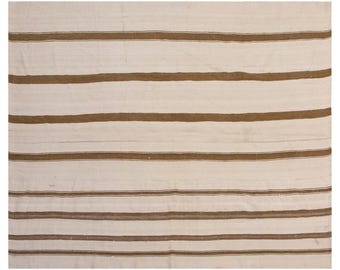 Minimalist Modern Turkish Kilim Rug 208x260 cm | 60+ Years Old Handwoven Striped Kilim 6'10" x 8'6" ft | Washed & Ready