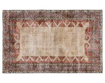 Vintage Wool Rug 5'2" x 7'10" | 157 x 240 cm, Handwoven Turkish Rug, Bohemian & Traditional Design, 1960s Natural Wool Carpet