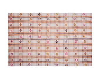 Minimalist Modern Kilim Rug 164x246 cm, Striped Turkish Kilim Rug, Striped Design, Pale Colors, Handwoven Wool, 5'4" x 8'1" Feet