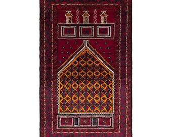 Vintage Turkmen Prayer Rug, 3x5 ft Rug, 90x150 cm, 50 Years Old Handwoven Wool Rug