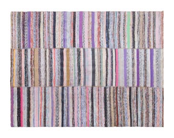 Vintage Turkish Striped Kilim Rug, 7.2x11.3 ft, 220x345 cm, Handwoven Area Rug