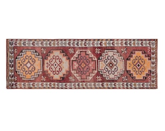 Antique Oushak Hallway Runner 87x230 cm (2'10" x 7'7"), Vintage Turkish Handmade Wool, 60+ Years Old