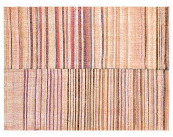 Minimalist Modern Turkish Kilim Rug 204x345 cm | 60+ Years Old Handwoven Striped Kilim 6'8" x 11'4" ft | Striped Design, Washed & Ready