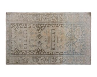 Vintage Turkish Wool Rug, Handwoven Anatolian Carpet, 105 x 205 cm 3.5 x 6.9 ft, 60 Years Old Traditional Rug, Low Pile Rug, Area Rug