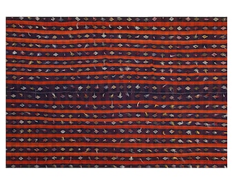 Vintage Turkish Kilim Rug 1960s – Handwoven Cotton, Minimalist Horizontal Stripes, Large Living Room or Bedroom Rug, 210x310cm / 6.9x10.2 ft