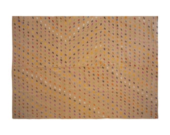 Vintage Turkish Kilim Rug 208x357 cm (6'10" x 11'8") – Handwoven Wool Flatweave – 1960s Minimalist Carpet – Neutral Striped Boho Decor