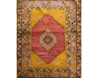 Vintage Turkish Prayer Rug, 3x3.9 ft, 90x120 cm, Handmade Anatolian Wool Rug