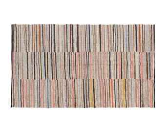 Minimal Kilim Rug, Handwoven Goat Hair & Wool Turkish Rug, 6'3 x 10'5 ft Striped Kilim, 190x317cm Boho Rug, Vintage Turkish Minimalist Decor