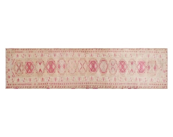 Vintage Handwoven Wool Runner, 83 x 413 cm, 2.7 x 14 ft, Long Blush Hallway Runner, Geometric Runner