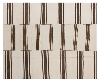 One-of-a-Kind Minimalist Turkish Kilim Rug 203x225 cm | 6.7x7.4 ft | 60+ Year Vintage