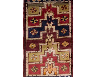 Vintage Turkish Prayer Rug, 3x5.2 ft, 90x160 cm, Handmade Anatolian Wool Rug