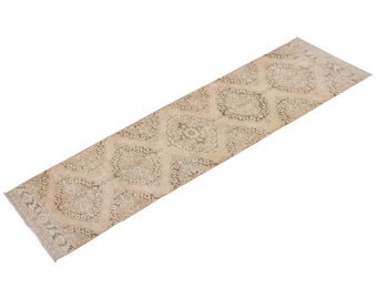 Turkish" Rug, Antique Rug, Muted Rug, 2.11 x 12.2 feet, Oushak Rug, Vintage Rug, Oriental Rug, Runner Rug, Hallway Rug, Kitchen Rug