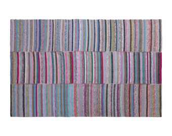 Vintage Turkish Striped Kilim Rug, 7.2x10.5 ft, 220x320 cm, Handwoven Area Rug