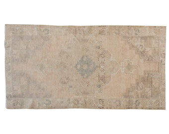 Oushak Rug", Area Rug, Turkish Rug, Vintage Rug, 3.7 x 7.7 feet, Antique Rug, Oriental Rug, Handmade Rug, Decorative Rug, Muted Rug, Old Rug