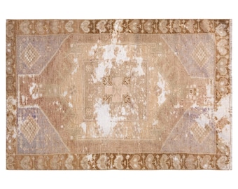 Vintage Handmade Turkish Oushak Rug 78x134 cm | Wool on Wool Area Rug 2.6x4.4 ft | 60+ Years Old Boho Oriental Decorative Carpet