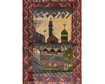 Vintage Turkish Prayer Rug, 3.6x4.8 ft, 110x147 cm, Handmade Anatolian Wool Rug