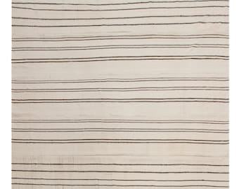 Handmade 1960s Minimalist Turkish Kilim 265×315 cm (8.7×10.3 ft) | Vintage 60+ Year Old Rug