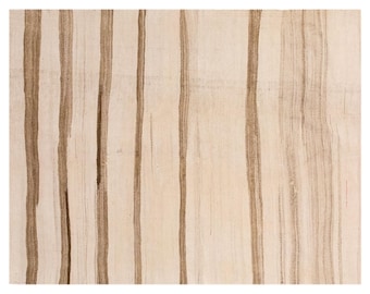 Minimalist Modern Turkish Kilim Rug 130x179 cm | 60+ Years Old Handwoven Striped Kilim 4'3" x 5'10" ft | Washed & Ready