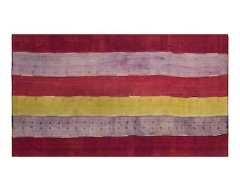 Burgundy Stripes of Cihanbeyli, Vintage Turkish Curtain Kilim, 7.4 x 15 ft Rug, Handwoven Wool Panel