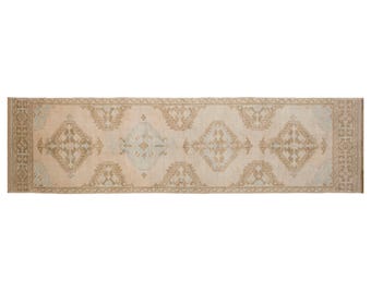 Vintage Oushak Runner Rug | 2'9 x 11'10, Distressed Anatolian Wool