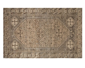 Vintage Turkish  Rug – Handwoven Wool on Wool, 212x295 cm / 7x9.7 ft, 60+YO, Traditional Bohemian Design, Neutral Colors for Home Interiors