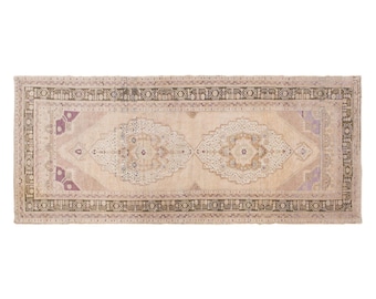 Vintage Turkish Runner Rug – 4'4" x 10'6" Oushak Runner – Muted Hallway Rug – Handwoven Wool Carpet – Boho Home Decor Rug