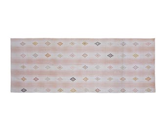 Turkish Kilim Rug 103x277 cm (3'4" x 9'1") – Vintage Handwoven Wool Flatweave – Long Minimalist Striped Carpet – Japandi Boho Home Decor